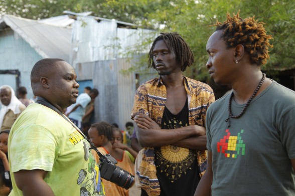 Emmanuel Jal, Eric Wainaina and Mbithi of Just A Band during the shoot